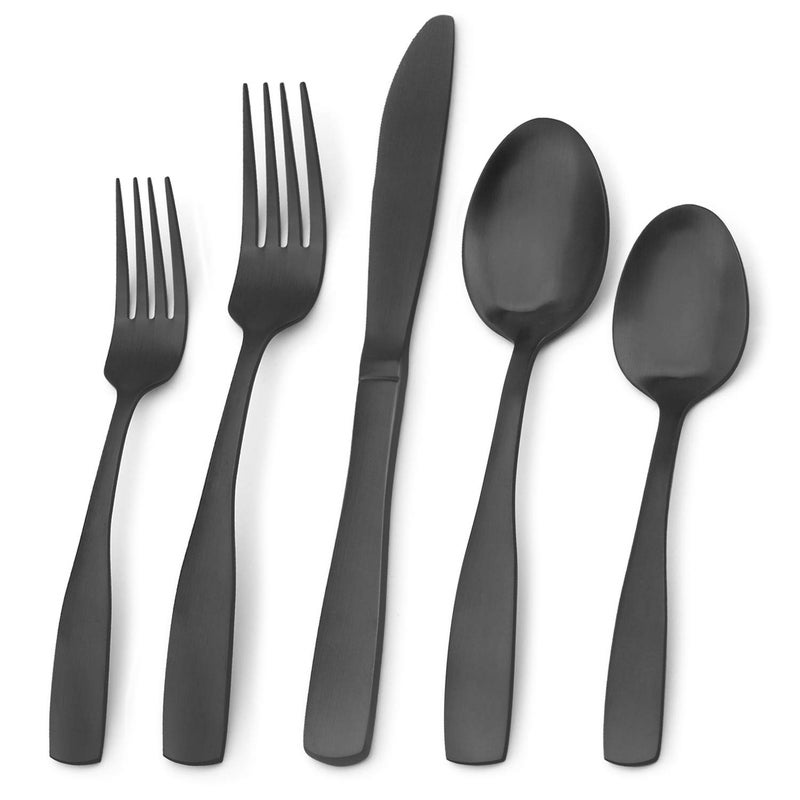 Bysta Matte Black Silverware Set, Bysta 20-Piece Stainless Steel Flatware Set, Kitchen Utensil Set Service for 4, Tableware Cutlery Set for Home and Restaurant, Satin Finish, Dishwasher Safe - Image 1